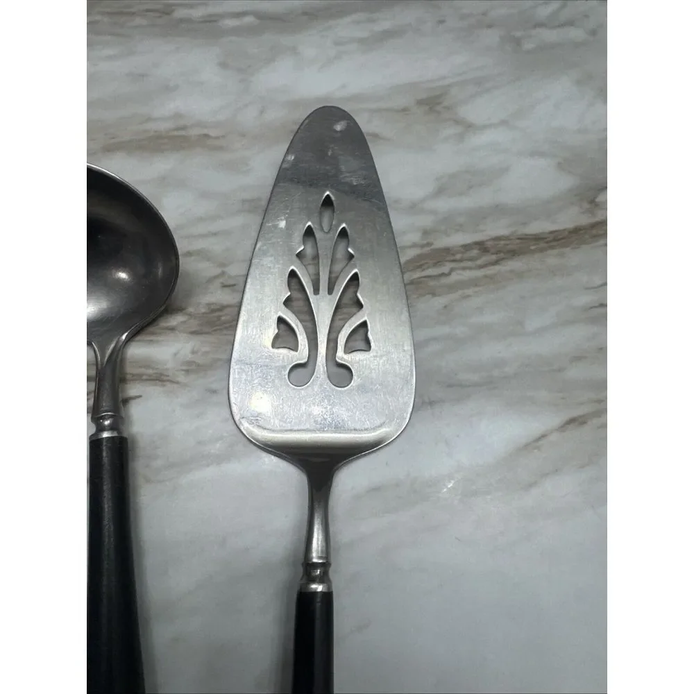 3 Vintage MCM Oxford Hall Stainless Japan Serving Flatware‎ Black Handles